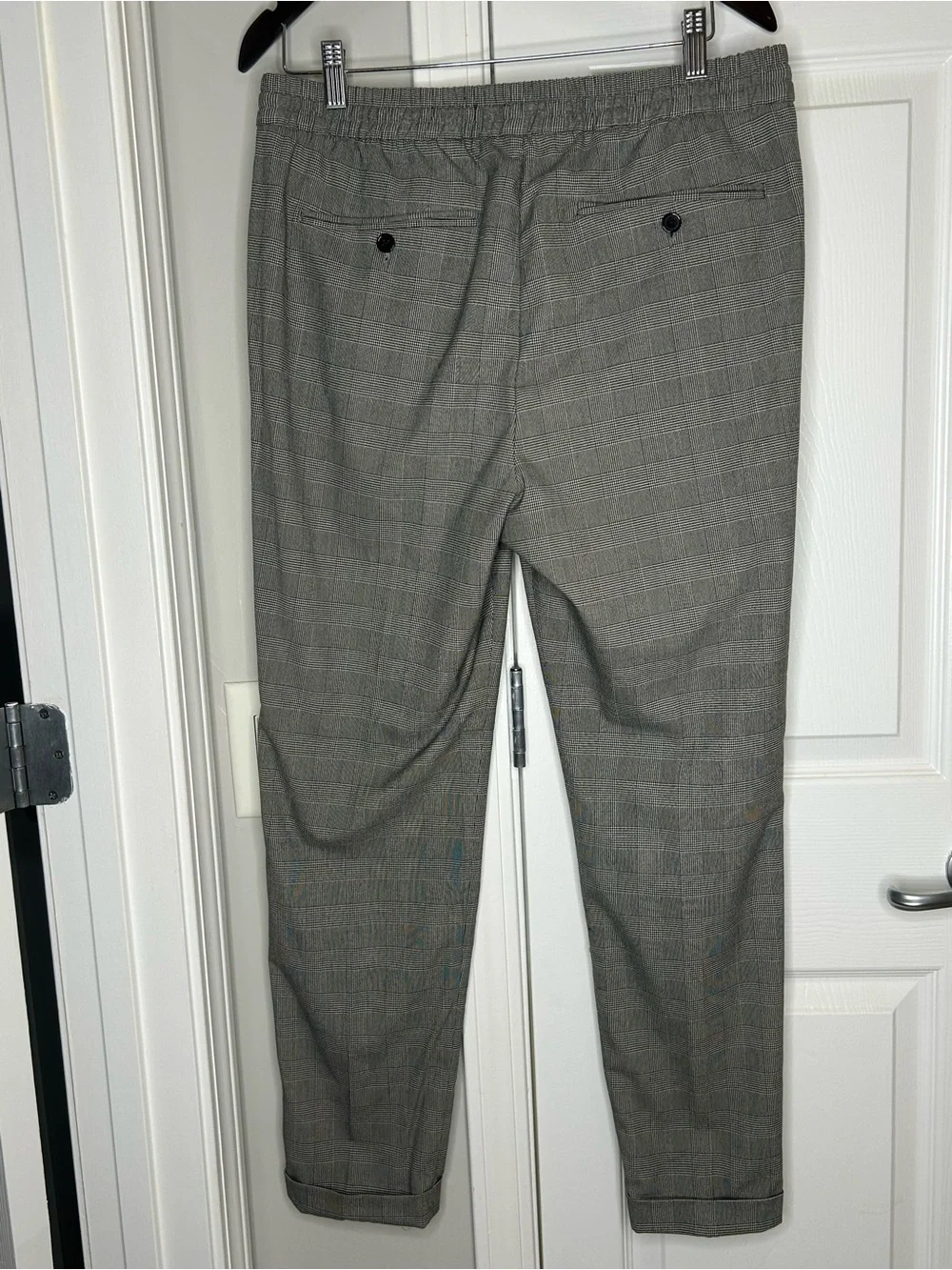 H&M Men’s Slim Fit Gray Plaid Drawstring Pants Size M Elastic Waist